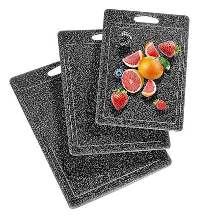 Skärbräda set 3-delad granitlook, kanal, med handtag, skärbräda, plast