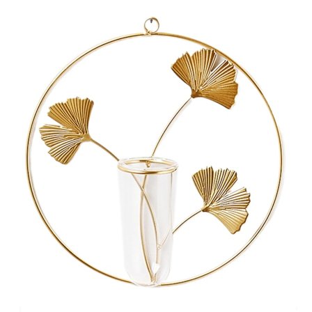 til kreative væghængende planter Vase med metal ginkgo-bladstativ Geometrisk glasreagensglas Hydroponic plantekasser Terrarium boligindretning