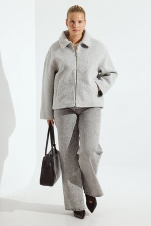 NA-KD Boucle Zip Jacket - Forårsjakker - Grå - EU 36