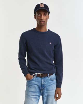 GANT - Lammeullsgenser med rund hals til herre dark navy melange