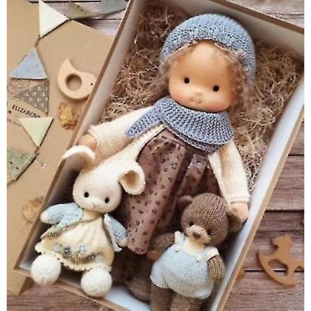 Käsintehty Waldorf-nukke, käsinneulottu nukke, käsintehty pehmonukke, joulu Waldorf-nukke, joulu- ja syntymäpäivälahja tytöille