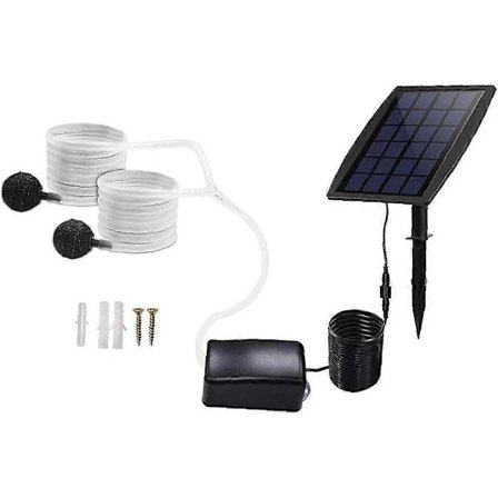 Solcellsdriven Luftpump Kit, 2.5W Jordmonterad Vattenluftpump Syresättare med Syreslangar Luftsten Solcells Aerator för Trädgårdsdamm Akvarium