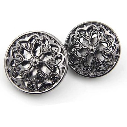10 st Klädknappar Mode Ihålig Blomma Metall Skaft Rundformad Metallknapp Set Syknapp (25mm, Svart)