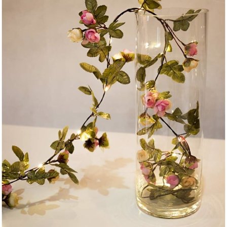 2M 20 LED Konstgjord Blomgirlang Ljusslinga Batteridriven Ros Vin Fe Lampor för Trädgårdsdekoration