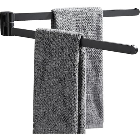 (Sort) Krom Rustfrit Stål Svingbar Håndklædeholder med 2 Svingbare Stænger
