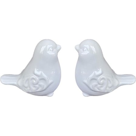 2 kpl koristeellinen lintuhahmo - Lasitettu keraaminen lintu patsas / Lintu veistos kotiin puutarha häät sisustus tai enemmän, valkoinen