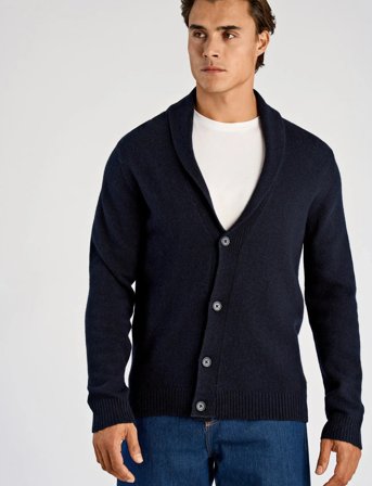 Lindbergh Lambswool Shawlcollar Cardigan - Navy - XL