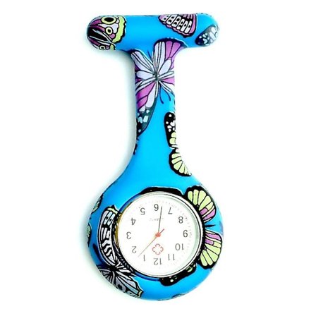 Perhonen-kuvioinen rannekello Värikäs silikoninen taskukello Lääkärin kello Kello