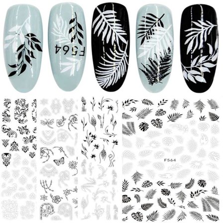 12 ark sort forårsblomster neglekunst klistermærker dekaler selvklæbende blomsterblade vinstok geometrisk design manicure tips negledekoration