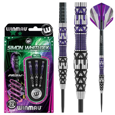 Winmau Simon Whitlock Prism Special Edition Darts 22g/24g 90% Tungsten Steel-Tip Darts - Purple/Black/Silver Professional Darts Set