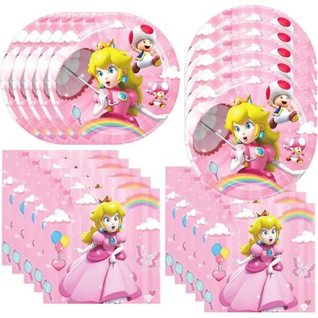 40-pak Princess Peach Fødselsdagsfest Tilbehør Inkluderer 20 Tallerkener, 20 Servietter Til Princess Peach Fest Dekoration