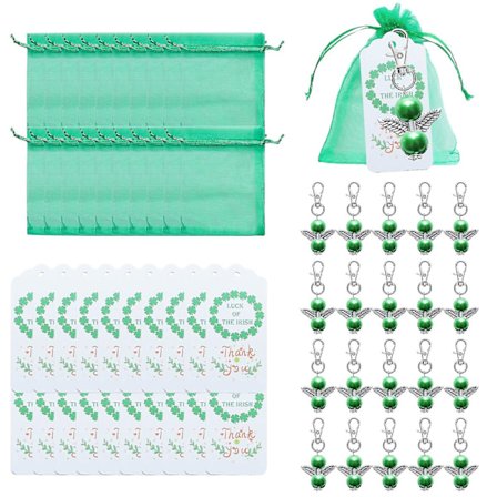 20 Sæt Engel Nøgleringe Perleenglevinger med Organzaposer/Tak Klistermærker