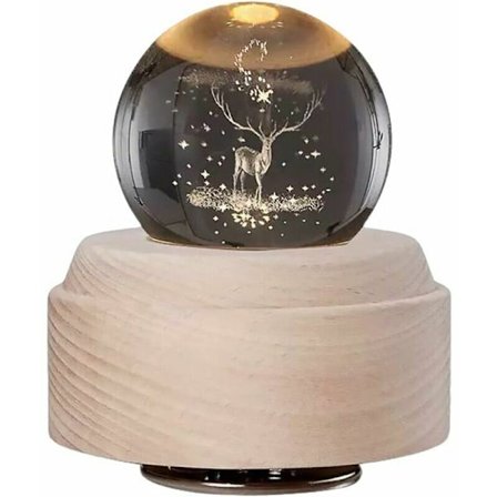 Julmusikalisk Snöglob med Roterande Glitter, Rudolph Renen Kristallkula med Träställning, LED-Nattljus