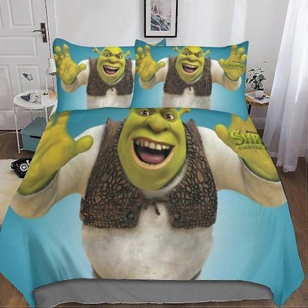 Shrek Monster Sengetøy Sett Dynetrekk med Putetrekk 3D Trykt Mikrofiber Sengetøy, for Voksne Barn Jenter med Glidelåslukking 3 Deler Dobbel