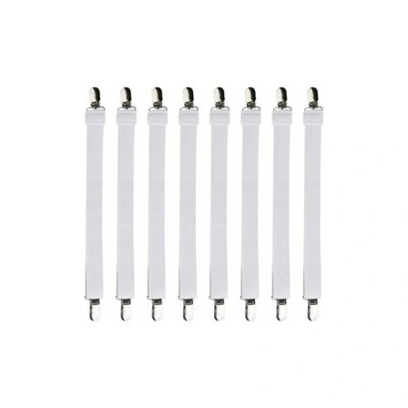 8-delt justerbar lagenstrammer med klemmer, til lagner, sofa, hvid