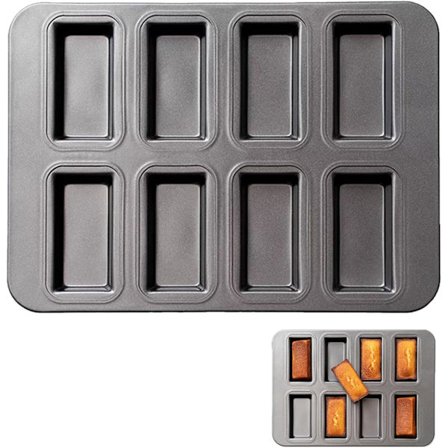 Mini Kageform, 8 Hullers Metal Financier Form Mini Financiers Bakke - 25,5 X 20 Cm - Non-Stick Belægning, Fødevaregodkendt Kulstofstål Kageform