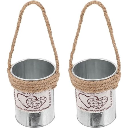 2 stk Blomsterpotte Hængende Blomsterkrukker Blomsterarrangement Beholder Metal Blomsterkurv med Hampereb til Hjem Have Have Balkon Dekoration