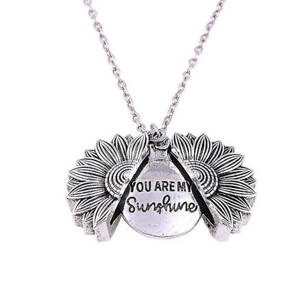 You Are My Sunshine Letter Carved Open Locket Sunflower Pendant Necklace Women Gift