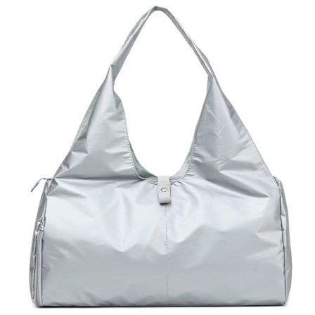 Sportstaske, weekendtaske til kvinder, med skorum og våde og tørre lommer, rejsetaske, yogamåtte taske, hospitalstaske (sølv)