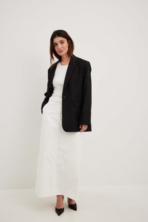 NA-KD Maxikjol i denim med slits - Jeanskjolar - Vit - EU 36