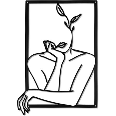 Minimalistisk Svart Metall Enkel Linje Hengende Veggdekor, Moderne Abstrakt Feminin Kunst, kompatibel med Soverom, Stue, Bad, Balkong