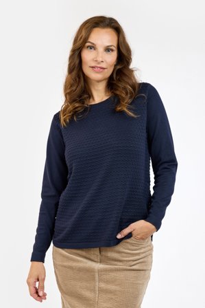 BRANDTEX - Langærmet Strik - Navy - Knap Detalje