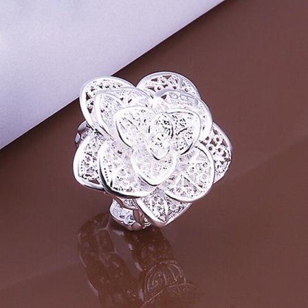 Lady Girl Elegant Silver Plated Hollow Out Flower Shaped Opening Finger Ring