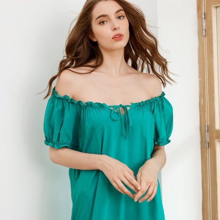 Korta ärmar Stor storlek Lös lång bomullspyjamas - Grön