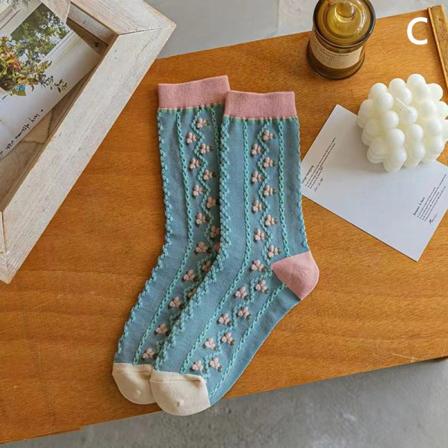Nye kvinner Sokker n Style Flower Trend Casual Bomullssokker Jenter C