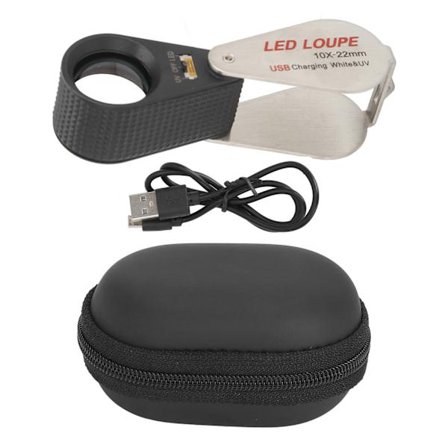 10X Uppladdningsbar Vikbar Juvelerarlopp med 6 LED-lampor och 7 UV-lampor