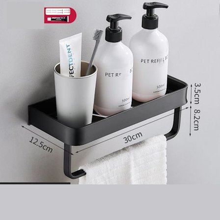 1 stk. Sort brusehylde i rektangulært hærdet glas