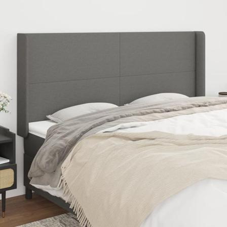 Vidaxl Huvudgavel Med Kanter Mörkgrå 203x16x118/128 Cm Tyg Grå