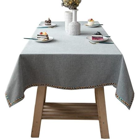 IC Linne Strukturerad Solid Bordsduk med Blommönster Kant Farmhouse Dammtät Bordsduk för Kök Matbordsdekoration (Grå, 55x63 tum)