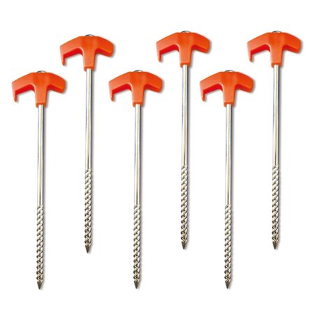 8 tuuman ruuvattavat telttavaarnat oransseilla päillä, tukeva ergonominen kahva, telttanaula retkeilyyn ja telttailuun
