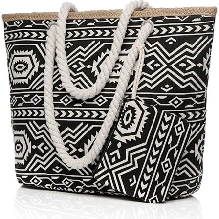 Stor strandtaske med lynlås, vandtæt badetaske, sort