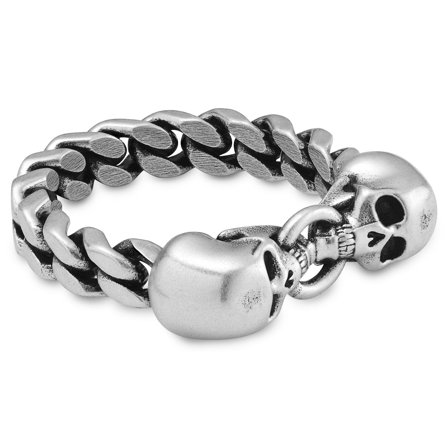 Aspero | Silver-tone Stainless Steel Two Skulls Ring for Men - Skull rings
