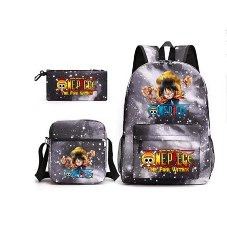 3 stk/sæt One Piece Rygsæk Anime Børne Skoletaske 18 Tommer 4 45CMX32CMX15CM