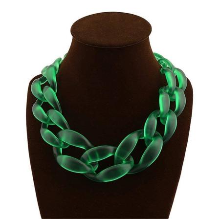 Kvinnors Halsband Akryl Chunky Resin Vintage Bohemian Frostad Plast Kubansk Länk Kedja Choker green