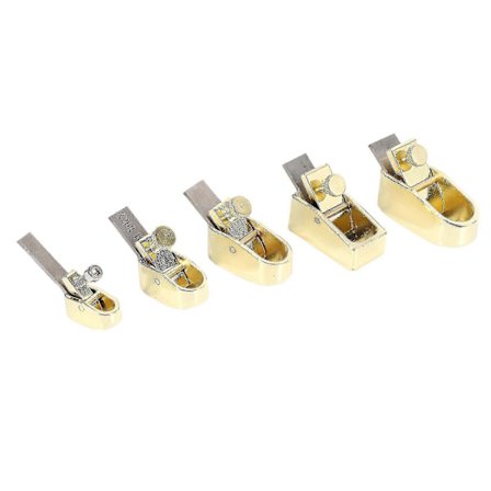 5-osainen puuntyöstöhobelileikkurisarja kaarevalla pohjalla, metalli, kupari, soitinrakentajan työkalu, viulu, alttoviulu, sello, puu