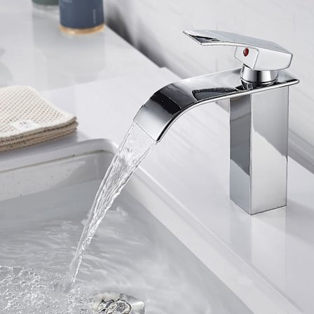 Modern Badrumskran, Elegant Design Vattenfall Handfatskran, Mässings Badrum Blandare, Varm Och Kallt Vatten Tillgängligt