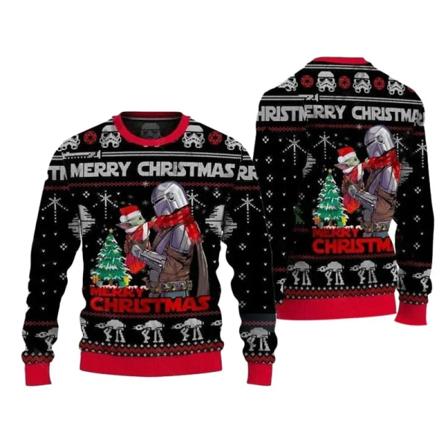 Mandalorialainen Santaloria ja Baby Yoda Ruma villapaita Star Wars Hyvää joulua Miesten neulepaita Syksy Talvi Naisten Neulepusero style 1 4XL