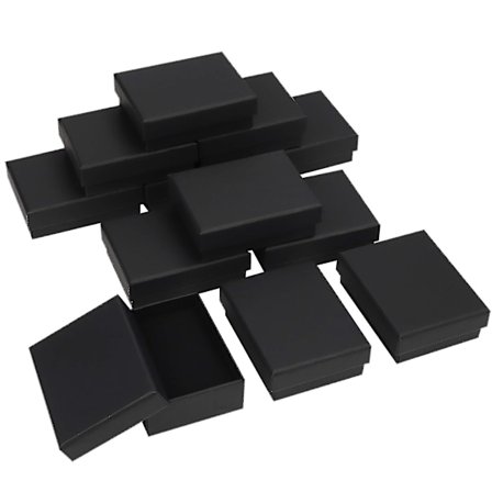 Svarte pappesker for smykker - Pakke med 12, 9x7x3cm liten gaveeske med svamp inni - Halskjede og ringdisplay