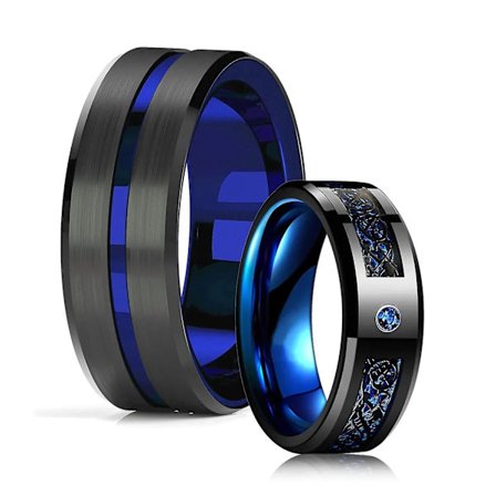 2024 ny model Fashion 8mm Sort Tungsten Bryllup Keltisk Drage Ringe Indlagt Blå Zirkon Rustfrit Stål Ringe til Mænd Blå Carbon Fiber Ring