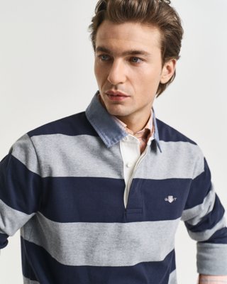 GANT - Stripete chambray heavy rugger til herre grey melange