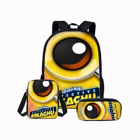 Pokmon Pikachu Primary And Secondary School Theme School Bag 3-piece Set Computer Bag Messenger Bag Pencil Case