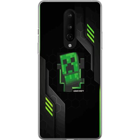 Kompatibelt Mobilskal till OnePlus OnePlus 8 Grön pixelbaserad creeperliknande spelillustration med futuriska neoninslag och mörk techbakgrund perfe