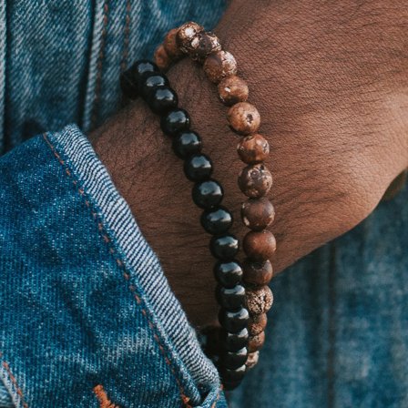 Brauner Achat & Holz Miro Armband für Männer - Perlenarmbänder