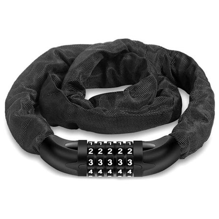 Cykellås med kombinationslås Cykellås Tyverisikringskæde med 5-cifret kombination Velegnet til cykler, motorcykler, døre, porte Sort