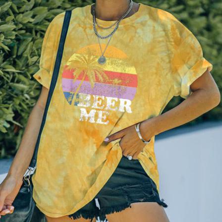 Tröja Med Rund Hals För Kvinnor Tie Dye Print Summer S