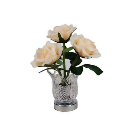 En dæmpbar rosenlampe, berøringslampe, genopladelig trådløs lampe, kunstig rosenlampe med glasvase, lille lampe til sengen